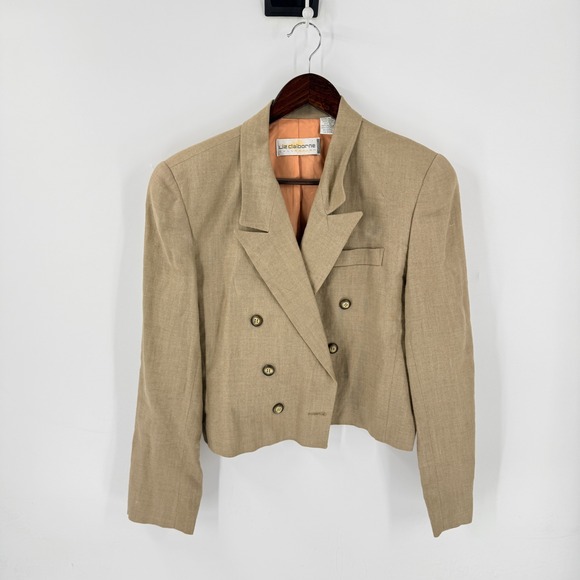 Liz Claiborne Jackets & Blazers - Vintage Liz Claiborne Blazer Tan 10P 100% Linen Cropped Quiet Luxury Sustainable